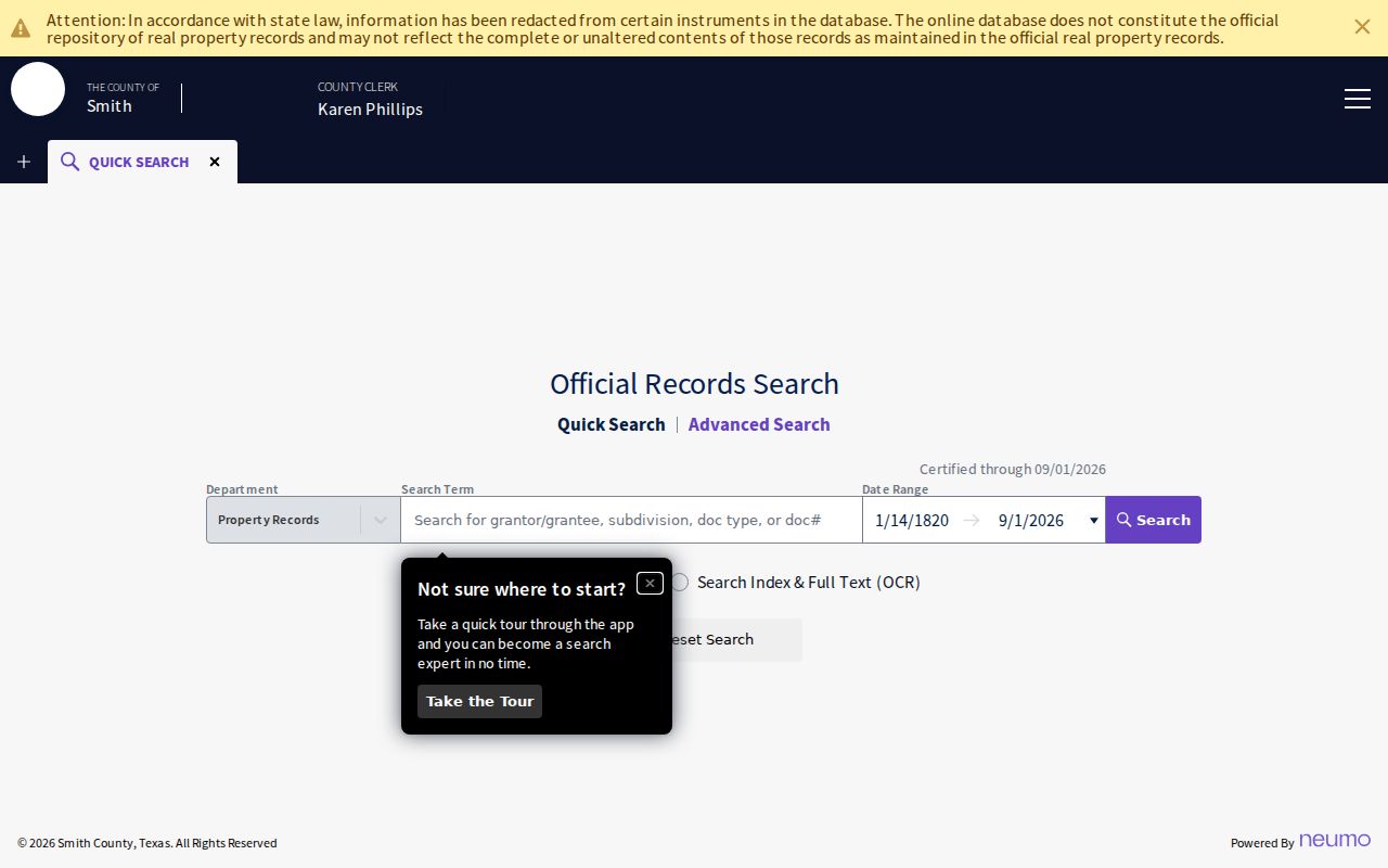 Smith County previous residents deed-index search with recorded-date and index options