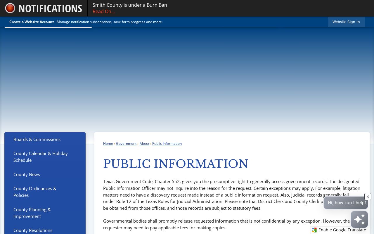 Smith County residents directory public information instructions
