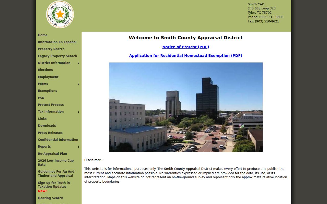 Smith County street directory SCAD Property Search gateway